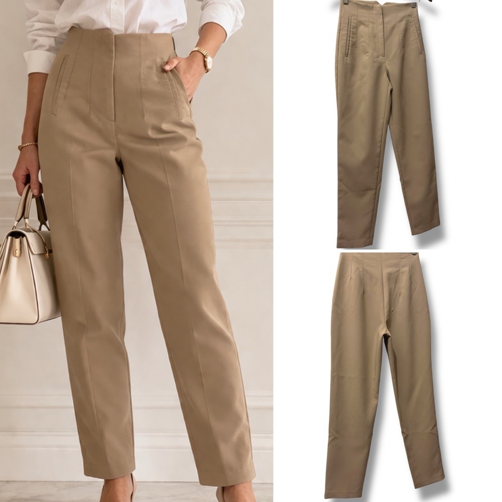 ZARA | NWOT Beige/Tan High-Waist Straight Leg Trousers Pants (size XS)